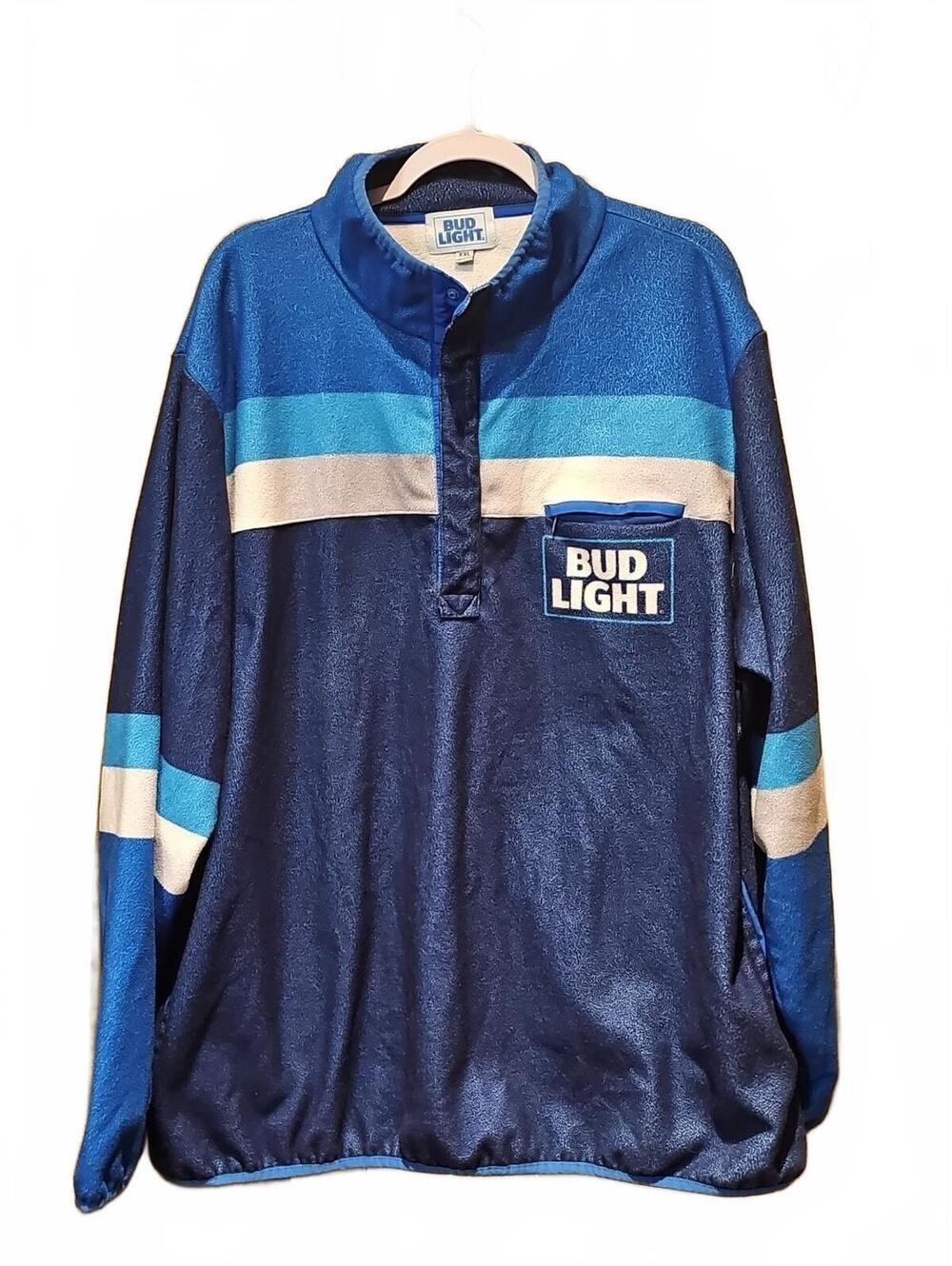Bud Light  1/4 Snap Mens XXL Fleece Pullover Rep Blue White